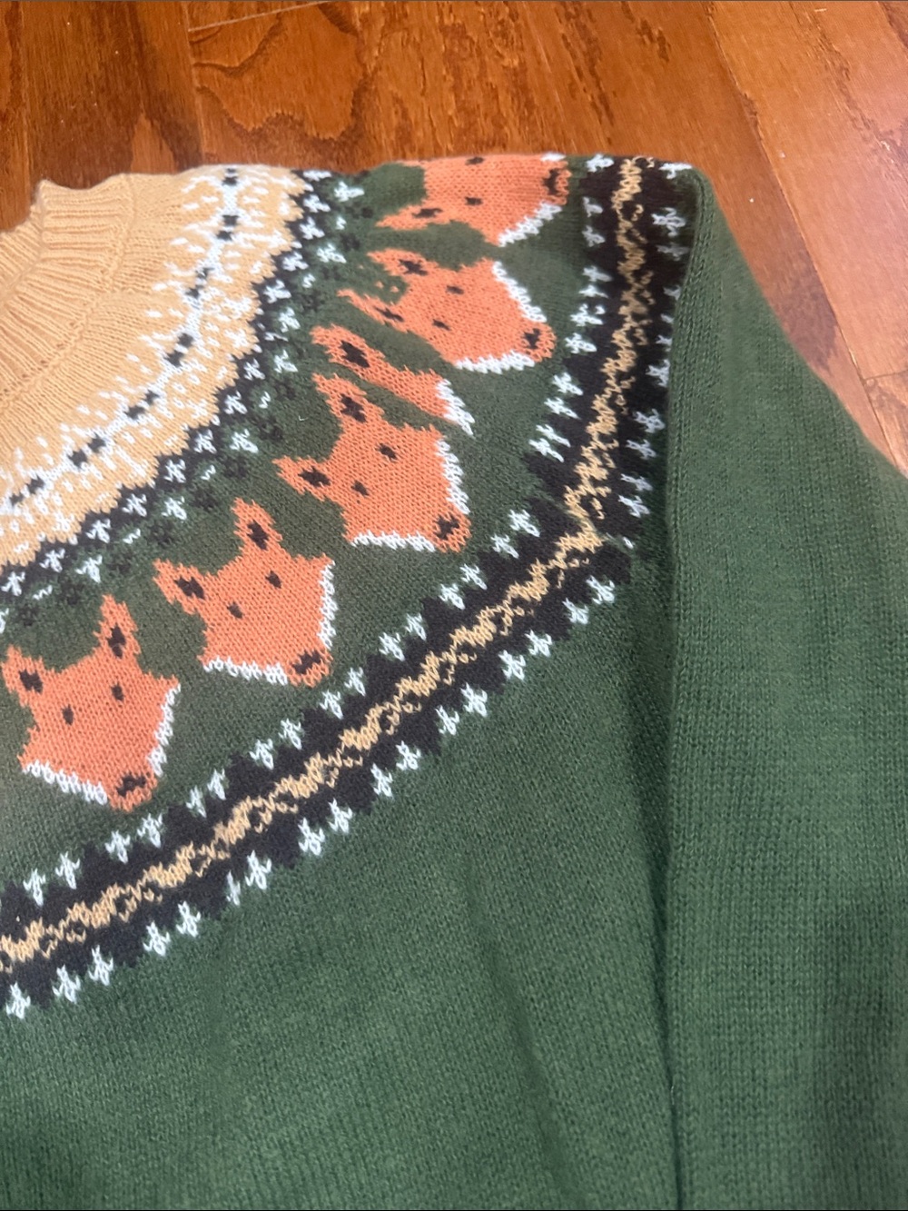 Woodland Fox Fair Isle Sweater | Forest Green Cozy Knit Pullover - Picture 10 of 13